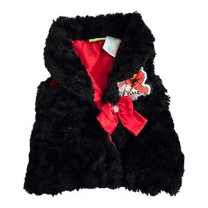 Sesame Street Elmo Red Bow Black Faux Fur Vest